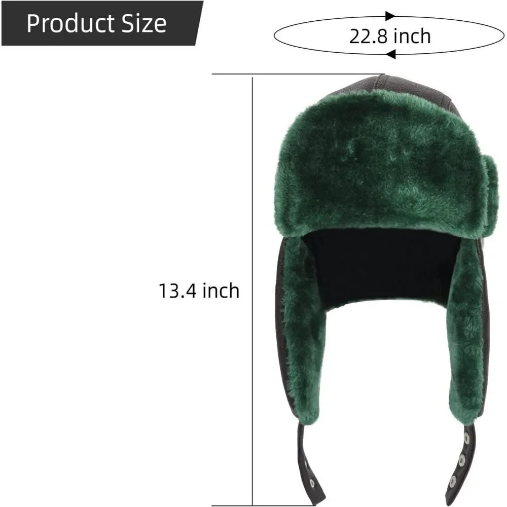 Women's Black Hunting Ear Flap Christmas Vacation Trapper Faux Fur Hat
